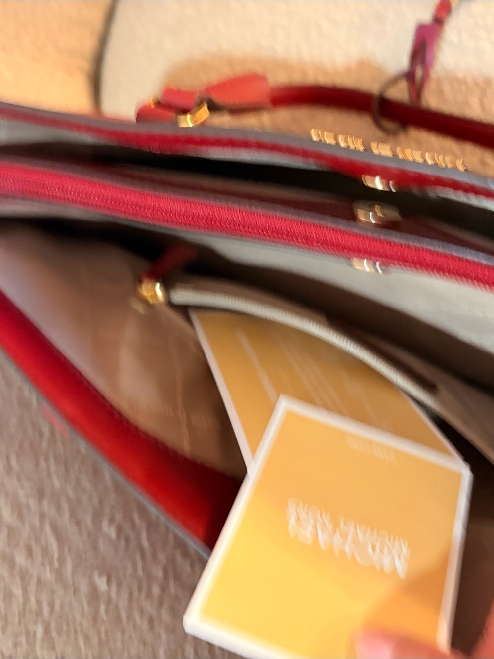 Michael Kors Red Saffiano Leather Tote with Gold Charm - Picture 2 of 4